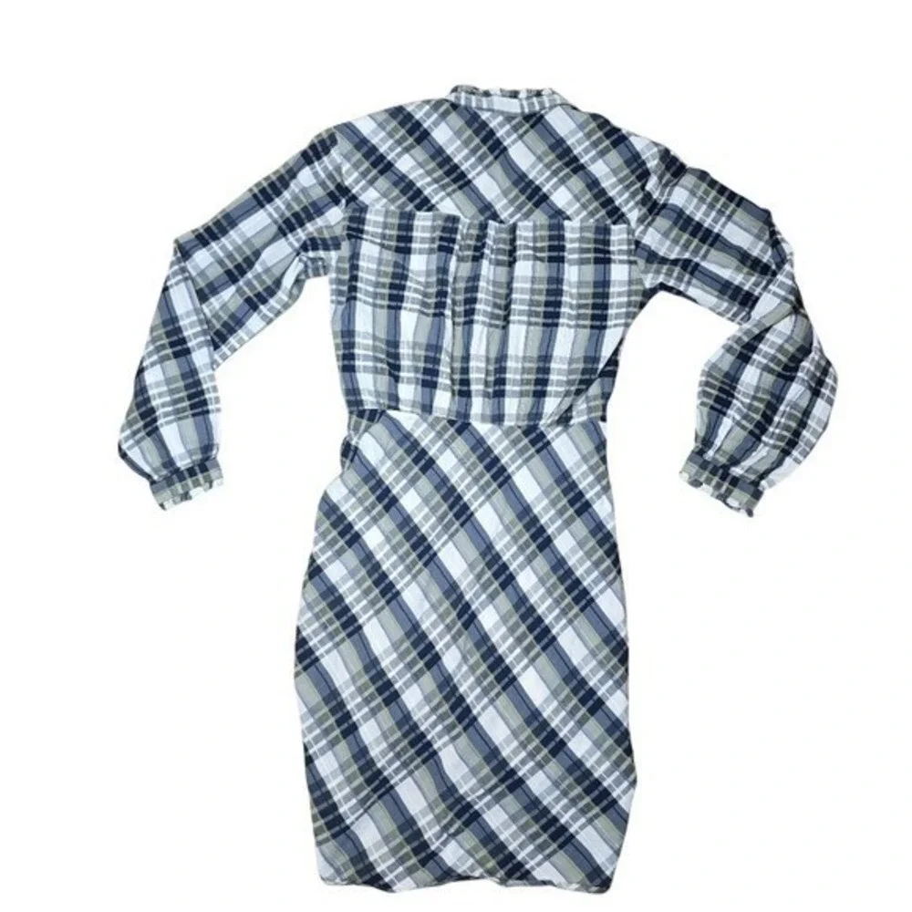 Veronica Beard Plaid Ruched Front Shirt Dress Navy Olive Green Size 2 - Picture 3 of 11